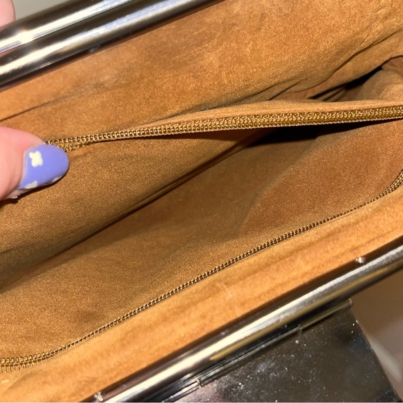 Patricia Nash Gray Leather Clutch with Chain Shoulder and Tan Suede Interior - Picture 9 of 9